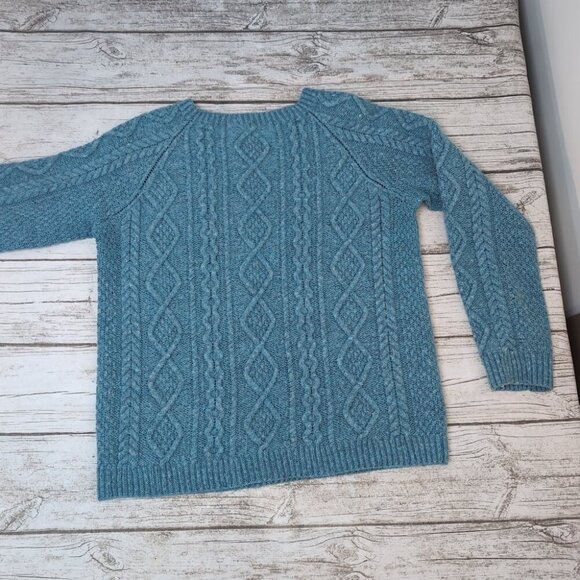 Women’s Blue Cable Knit Wool Sweater Textured Chunky Pullover – Size 20" - Picture 6 of 6